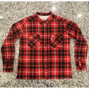 OakWood Mountain Womens Flannel Large Plaid Button Down Red Black #C596‎